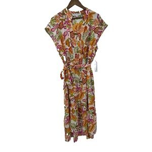 emma and michele NWT Floral boho resort tiered tie waist dress short sleeve midi